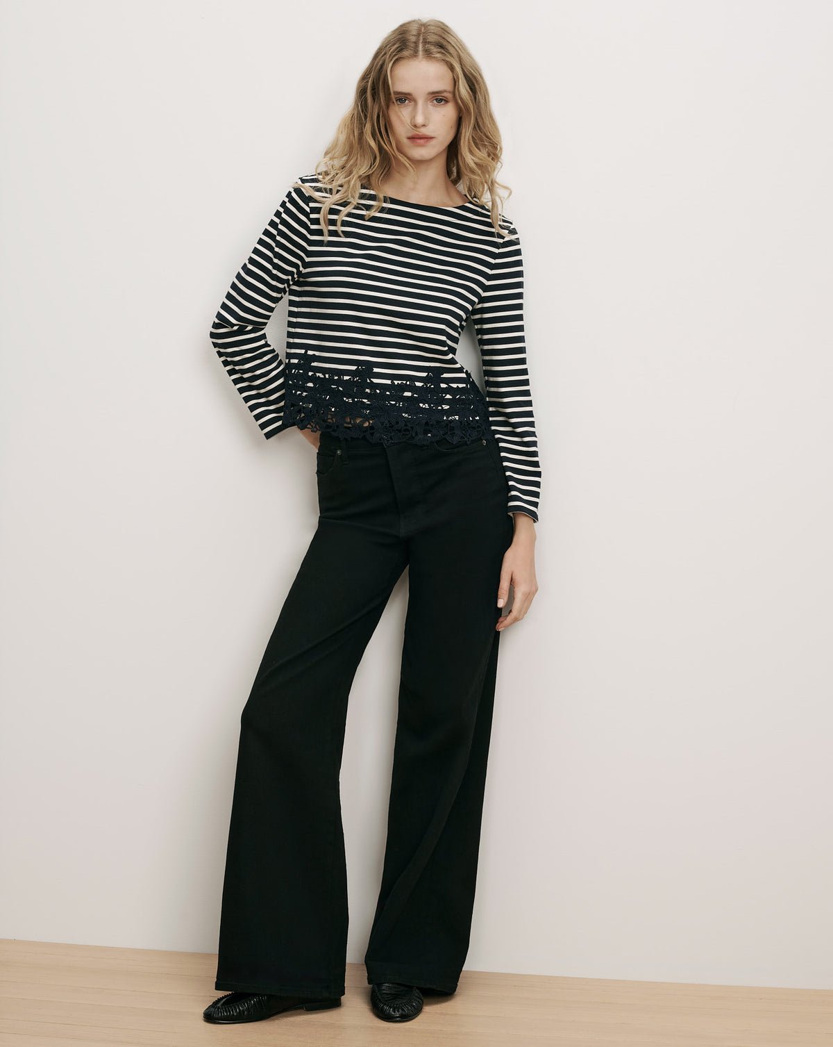 Veronica Beard Black and white striped long-sleeve top.