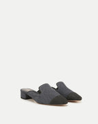Veronica Beard Cecile Denim Cap-Toe Mule - Denim Blue/Black