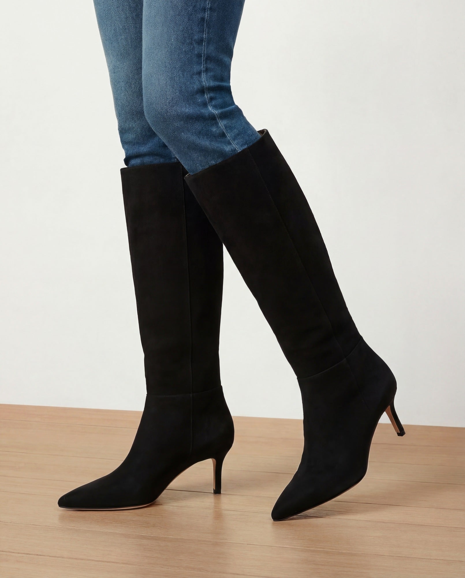 Lisa Mid-Heel Boot in Black Suede | Veronica Beard