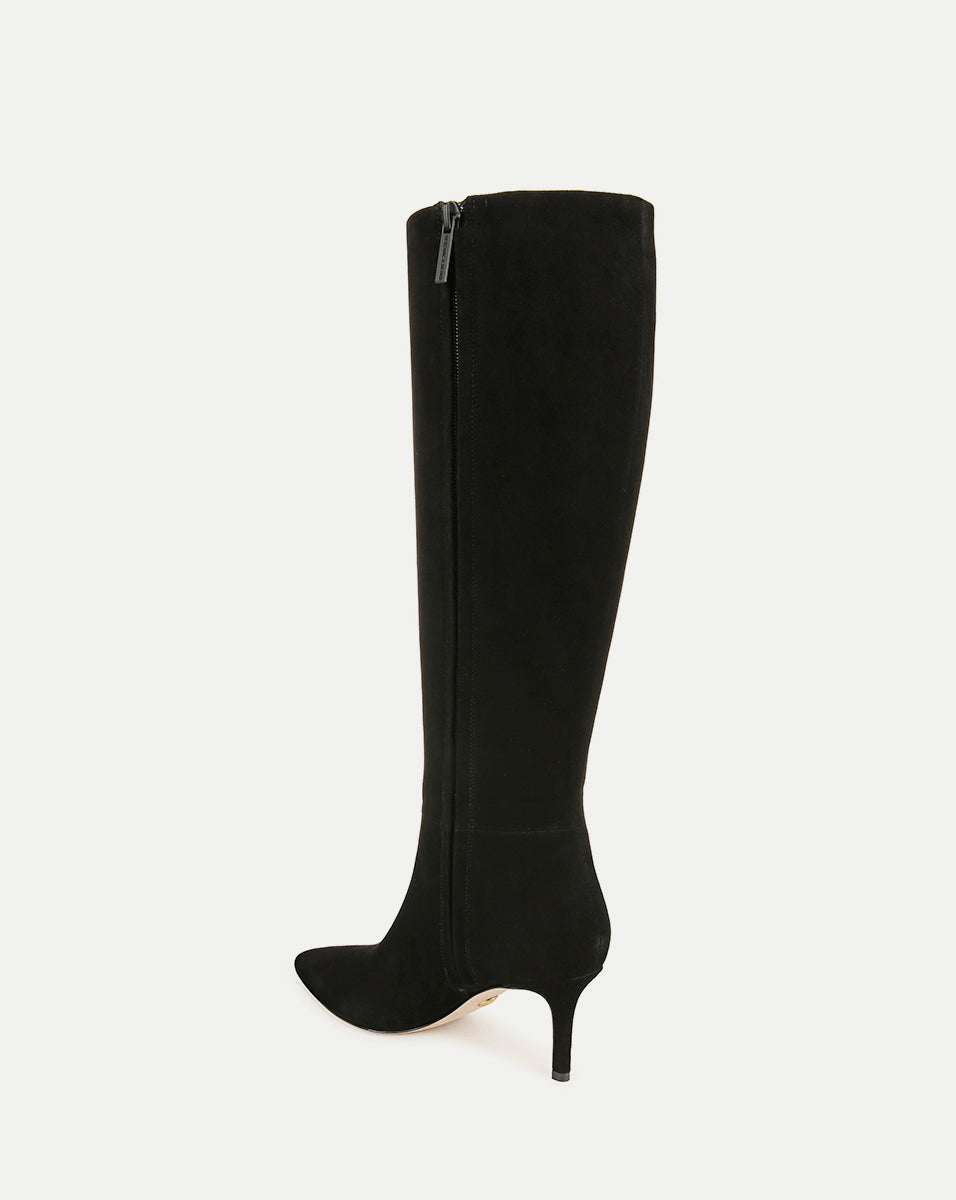 Lisa Suede Mid Heel Tall Boot on Black Veronica Beard