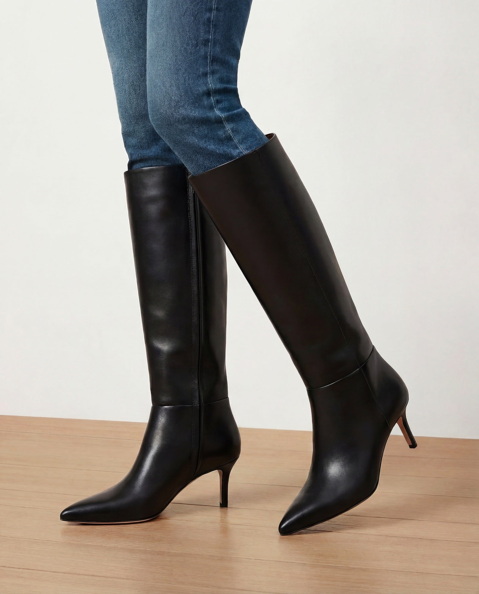 Lisa Mid-Heel Boot in Black Leather | Veronica Beard
