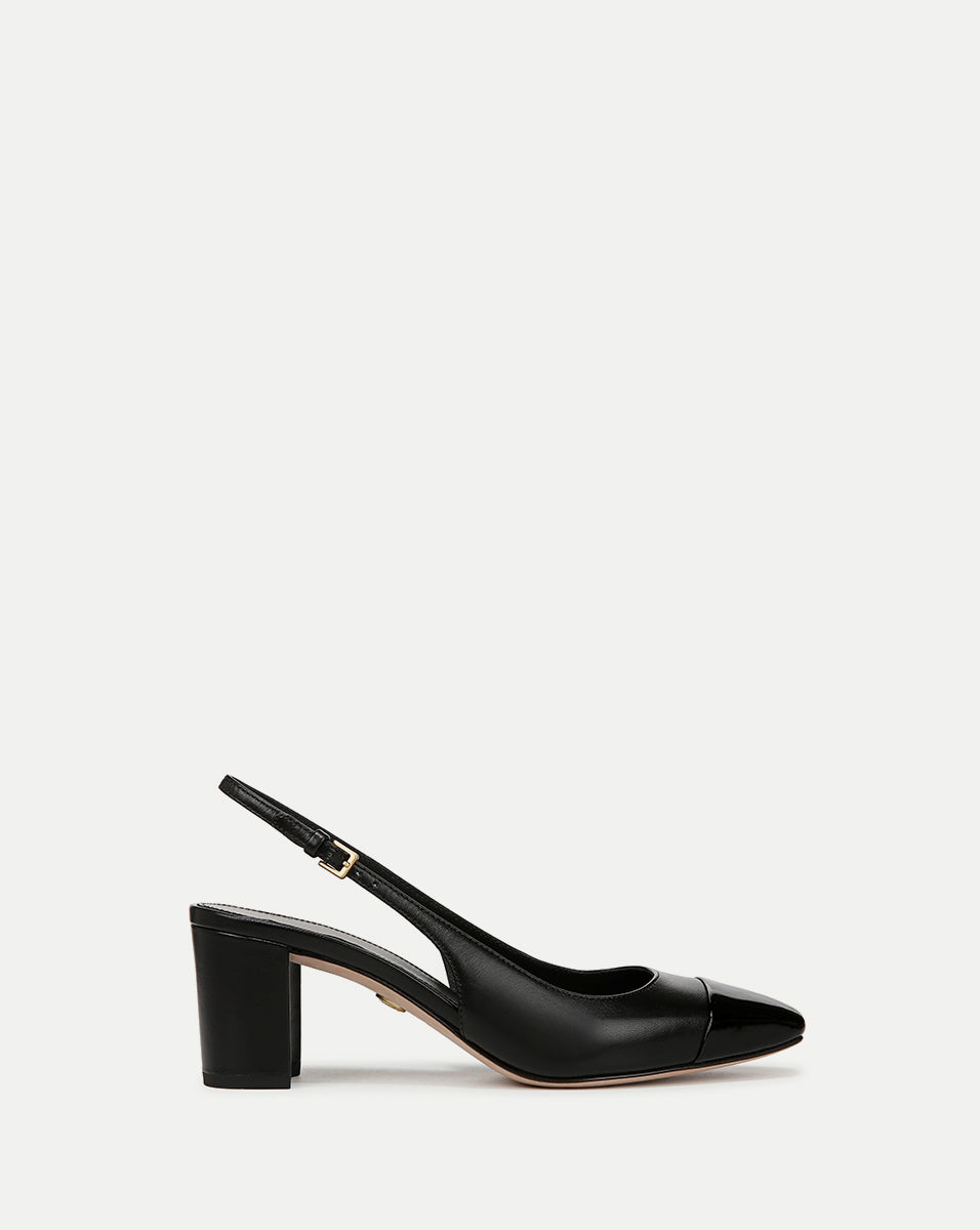 Veronica Beard Cecile Leather Cap-Toe Slingback Pump - Black/Black