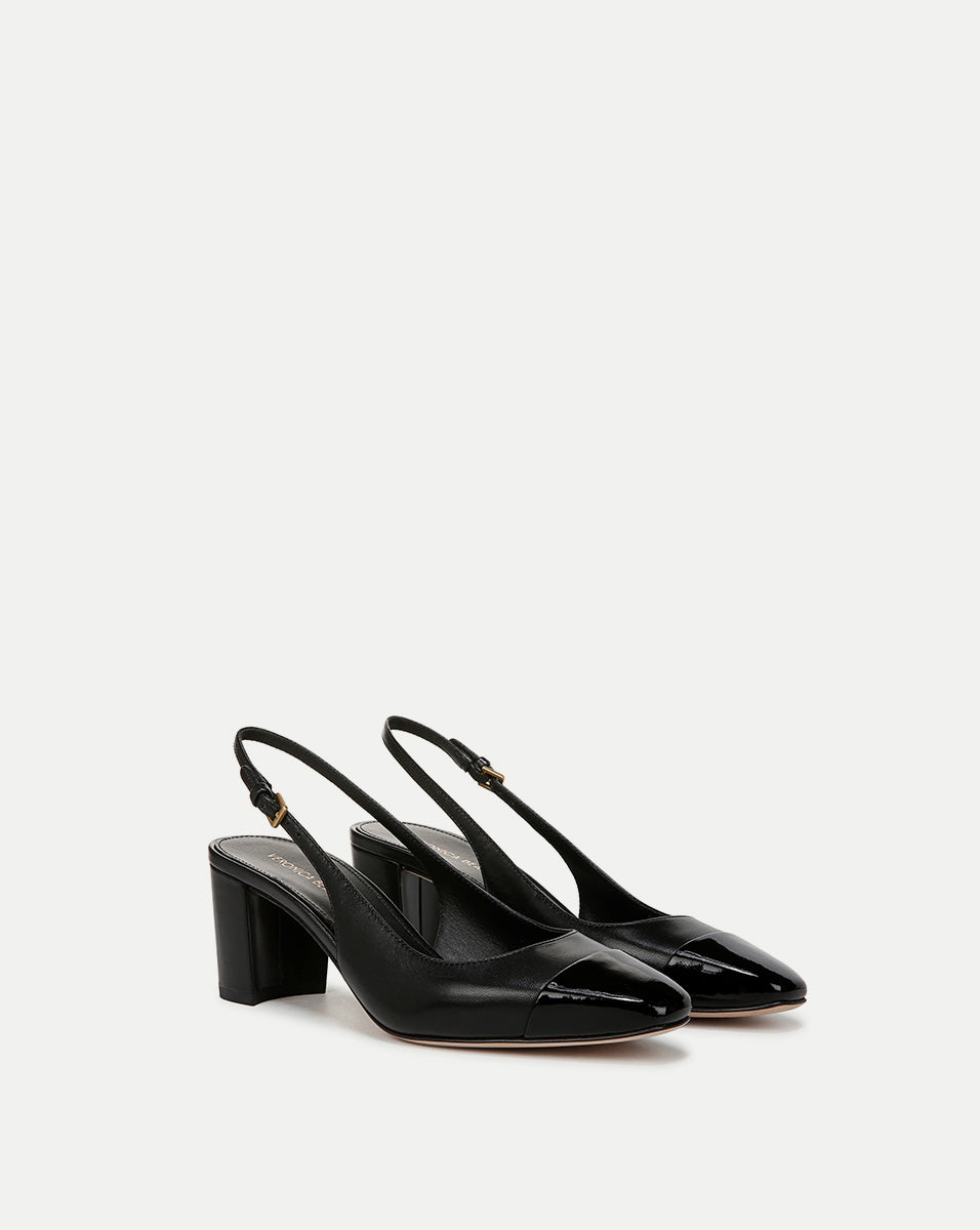 Veronica Beard Cecile Leather Cap-Toe Slingback Pump - Black/Black