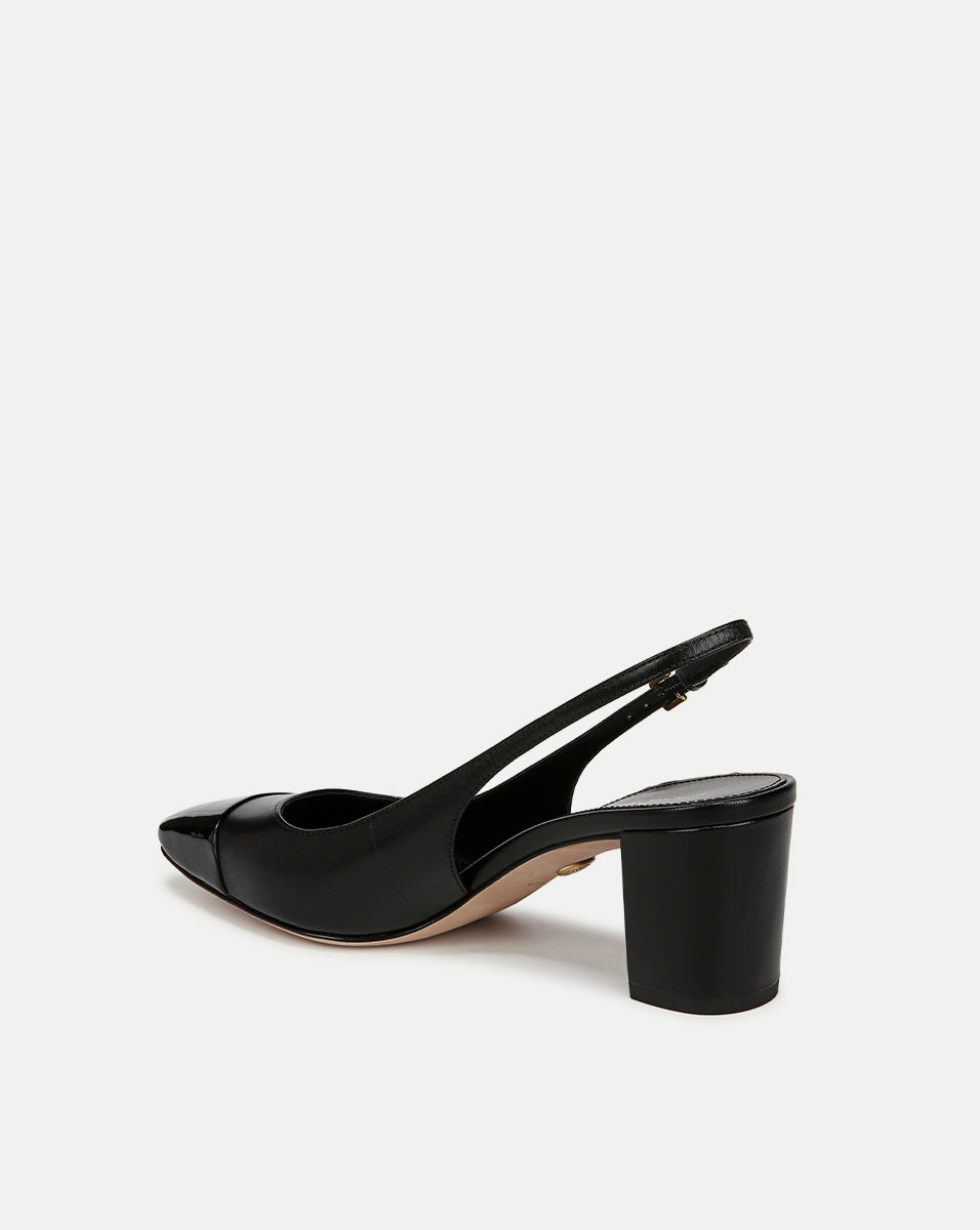 Veronica Beard Cecile Leather Cap-Toe Slingback Pump - Black/Black