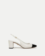 Veronica Beard Cecile Croc-Embossed Cap-Toe Slingback Pump - White/Black