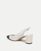 Veronica Beard Cecile Croc-Embossed Cap-Toe Slingback Pump - White/Black
