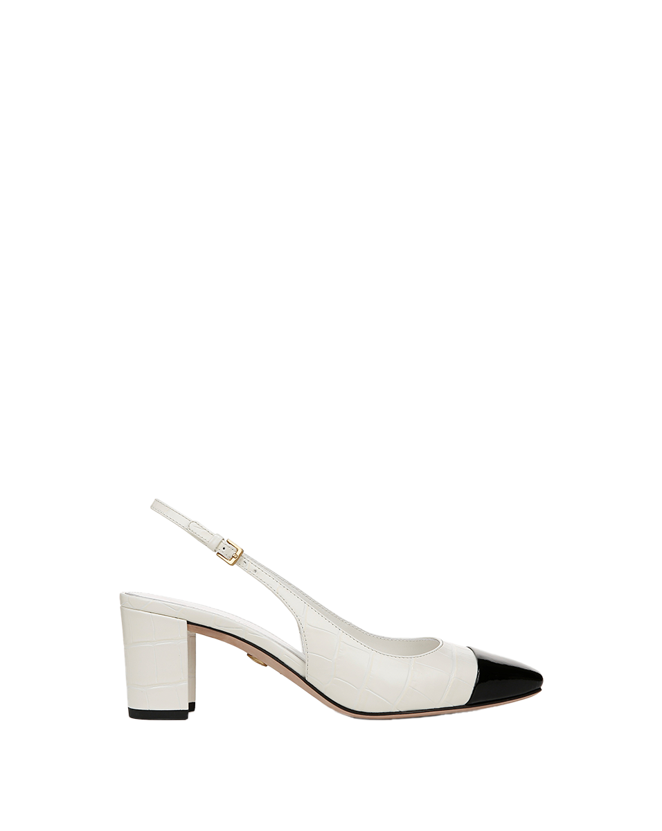 Veronica Beard Cecile Croc-Embossed Cap-Toe Slingback Pump - White/Black