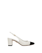 Veronica Beard Cecile Croc-Embossed Cap-Toe Slingback Pump - White/Black