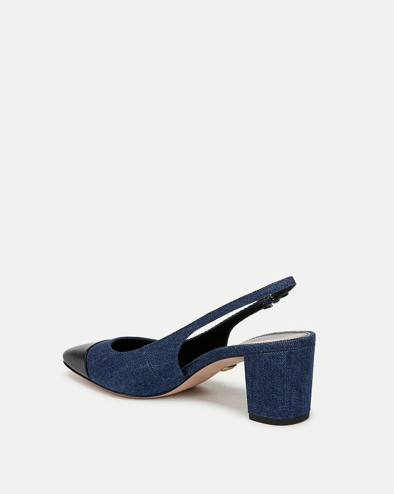 Veronica Beard Cecile Denim Cap-Toe Slingback Pump - Denim Blue/Black
