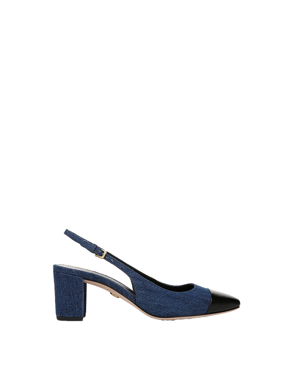 Cecile Denim Cap-Toe Slingback Pump in Denim Blue/Black | Veronica