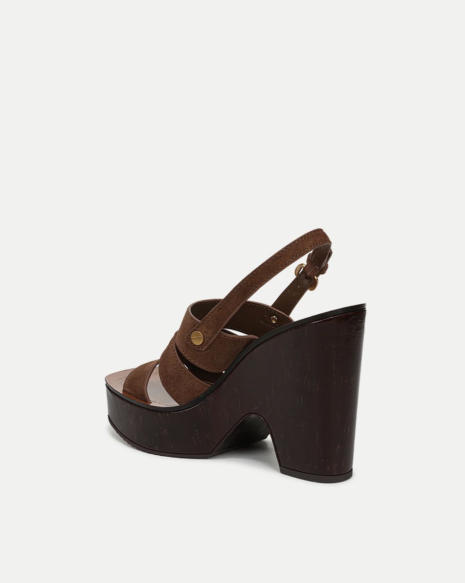 Peony Suede Platform Sandal in Cedar | Veronica Beard