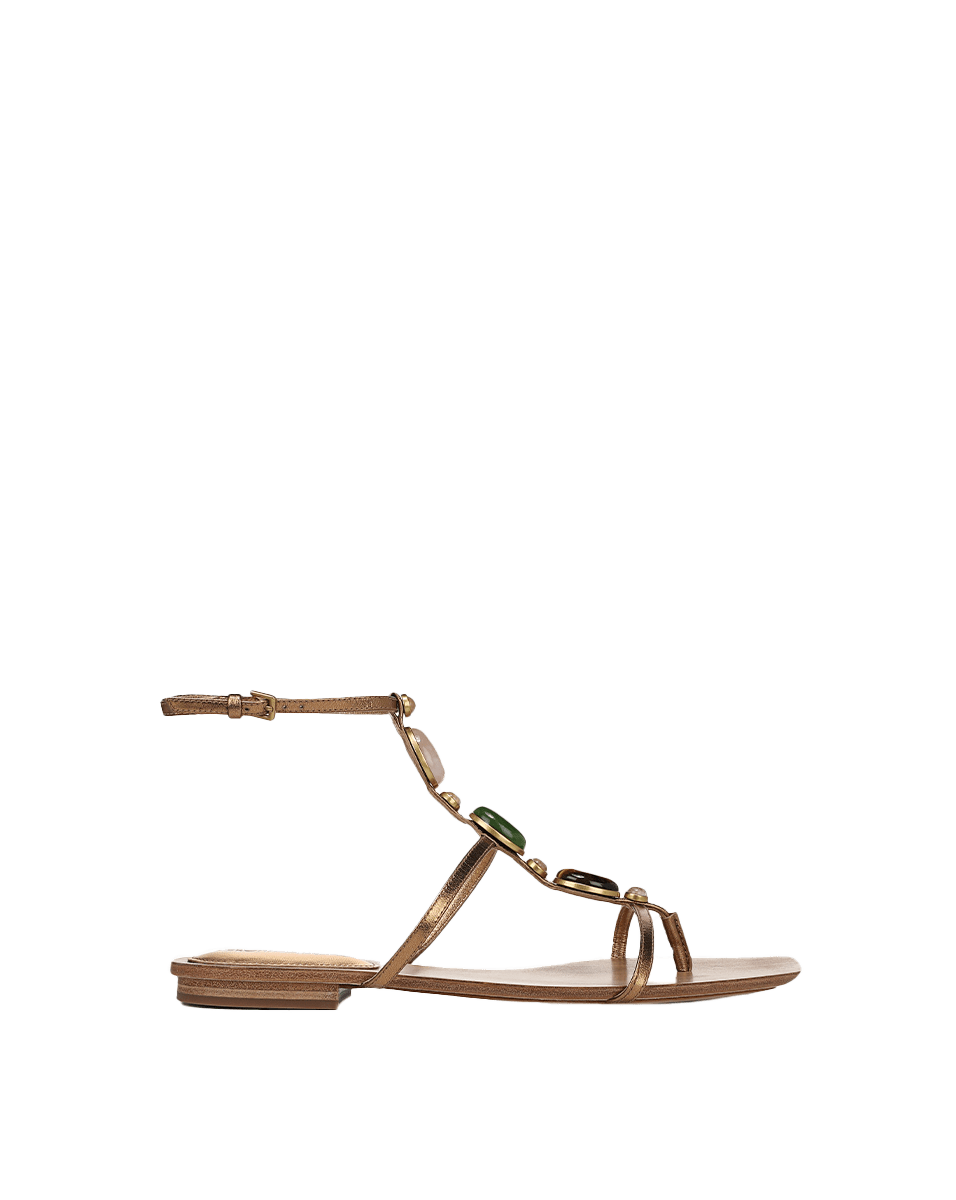 Sandales Beverly Feldman Or Cuir Avec Cristaux - Taille 9, Neuves Avec Emballage