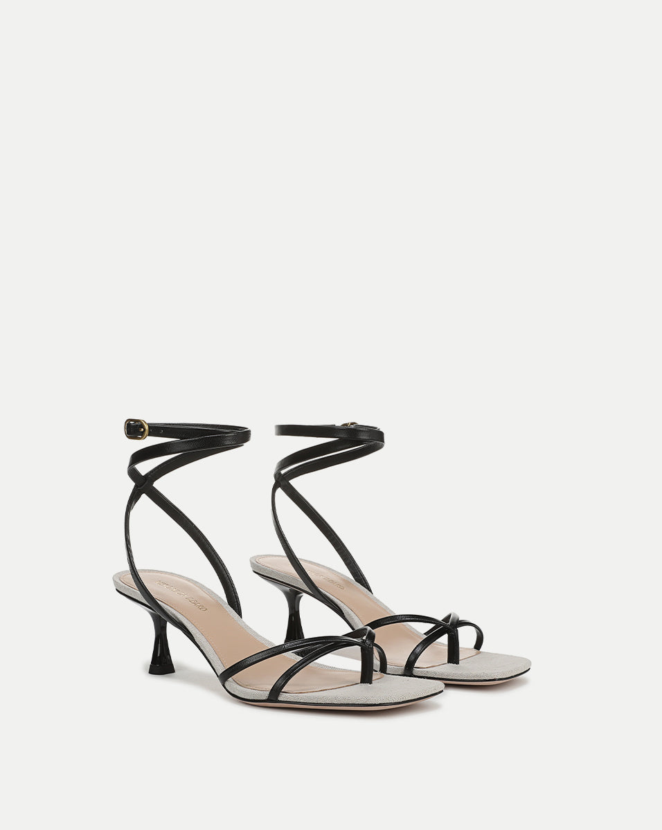 Veronica Beard Caterina Leather Ankle-Wrap Sandal - Black