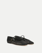 Veronica Beard Ellie Woven-Leather Flat - Black