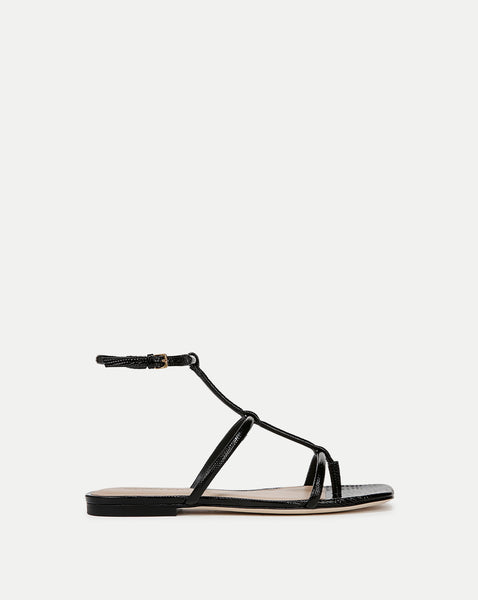 Marbella Lizard-Embossed Sandal in Black | Veronica Beard