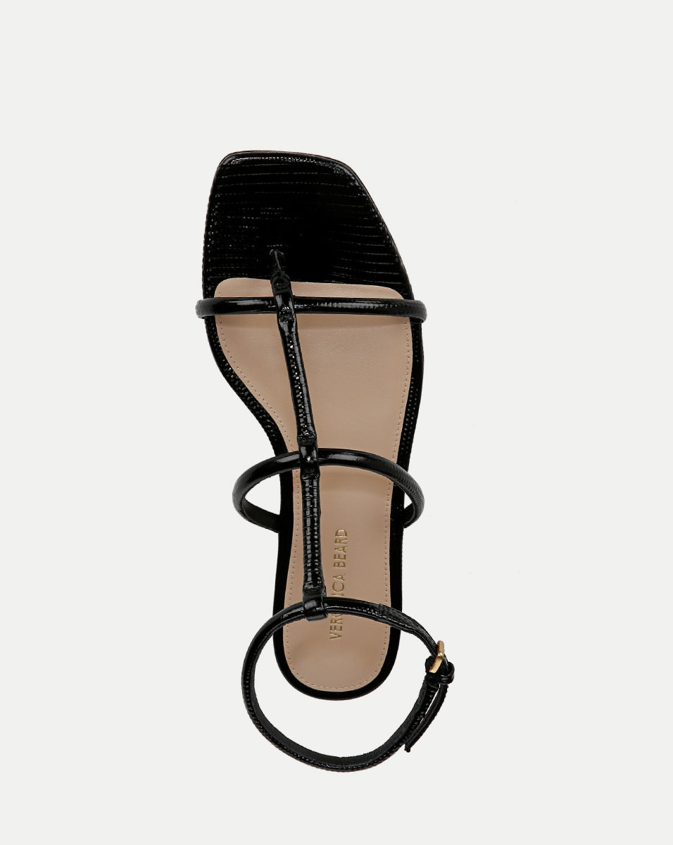 ★(黒狗皐羅！)プレシャスオパール 12.4ミリ珠ビーズ③(SA~SA+) Marbella Lizard-Embossed Sandal in Black | Veronica Beard