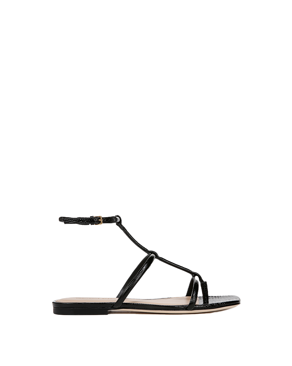 Marbella Lizard-Embossed Sandal in Black | Veronica Beard