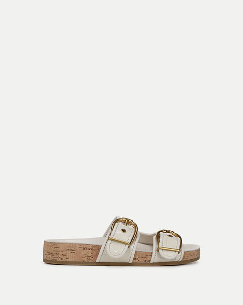 Prue Croc-Embossed Buckle Sandal in White | Veronica Beard