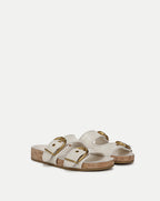 Veronica Beard Prue Croc-Embossed Buckle Sandal - Parchment