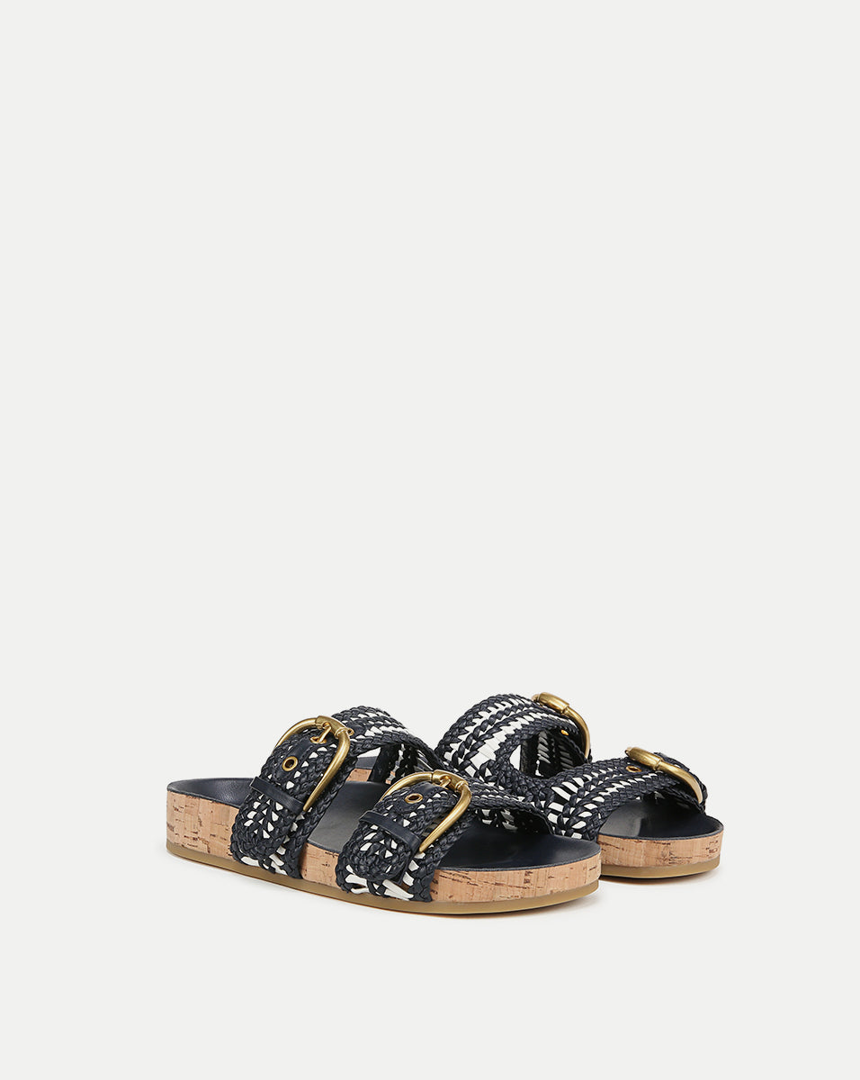 Veronica Beard Prue Woven-Leather Sandal - Eclipse/Coconut