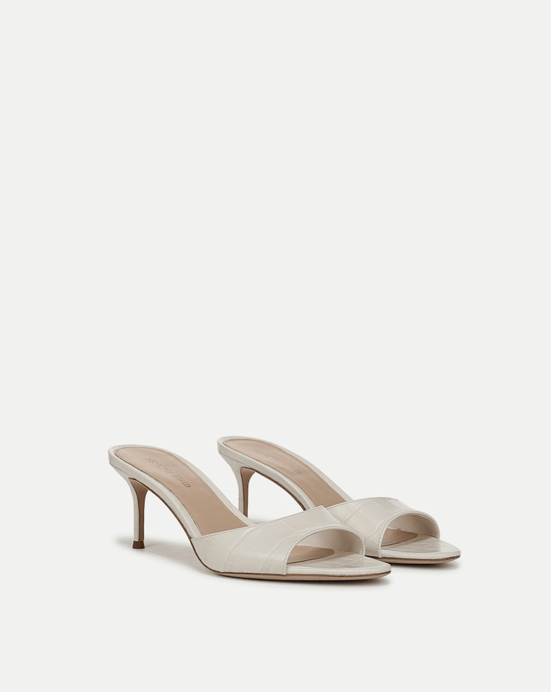 Veronica Beard Tia Croc-Embossed Sandal - Parchment