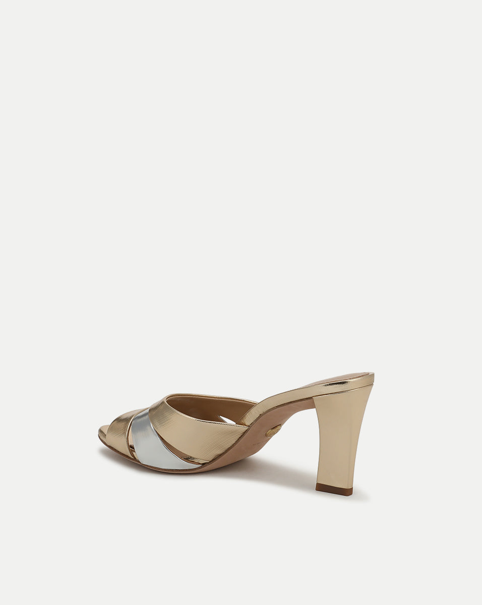 Cassiel Metallic Slide Sandal in Gold & Silver | Veronica Beard