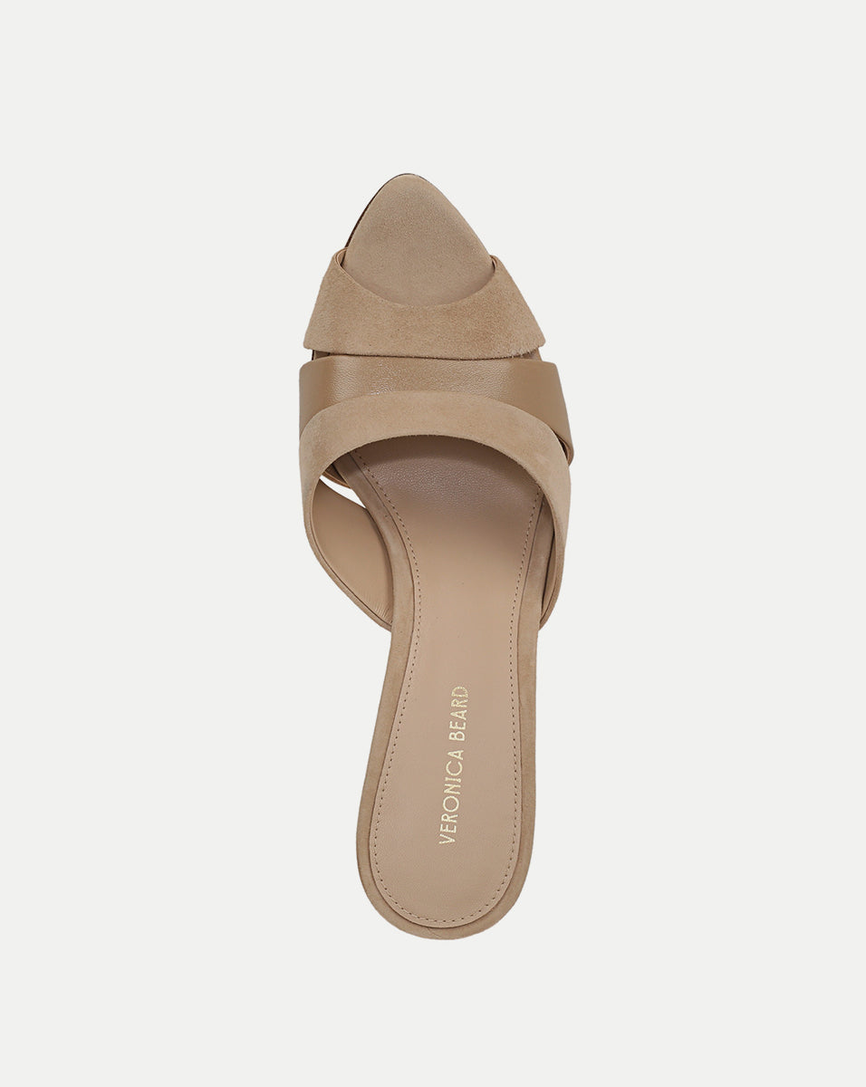 Cassiel Suede Slide Sandal in Sand Beige | Veronica Beard