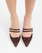 Veronica Beard Corrie Kitten-Heel Mule - Chocolate
