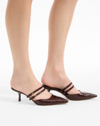 Veronica Beard Corrie Kitten-Heel Mule - Chocolate