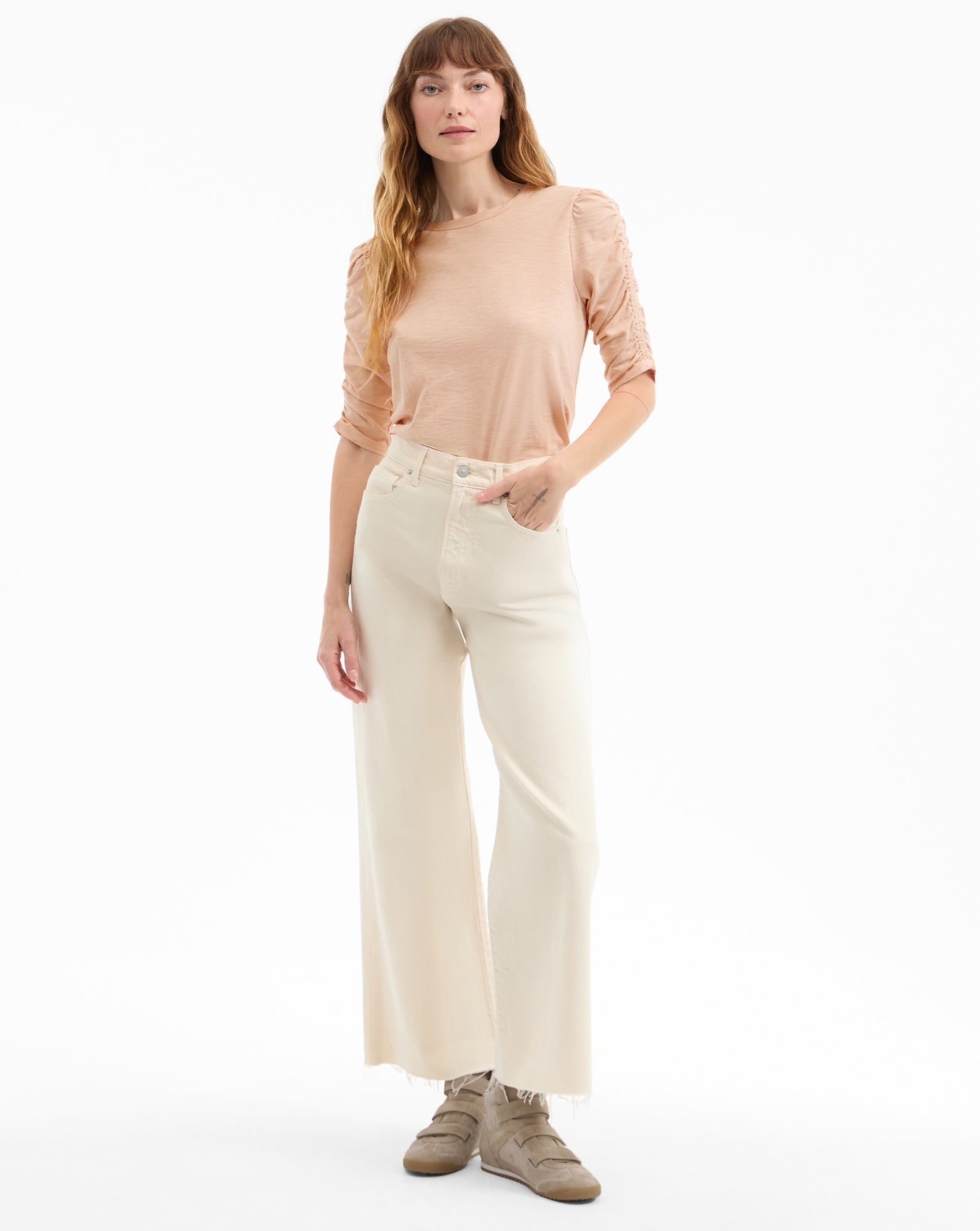 Nima High-Top Velcro Sneaker in Sand Beige | Veronica Beard