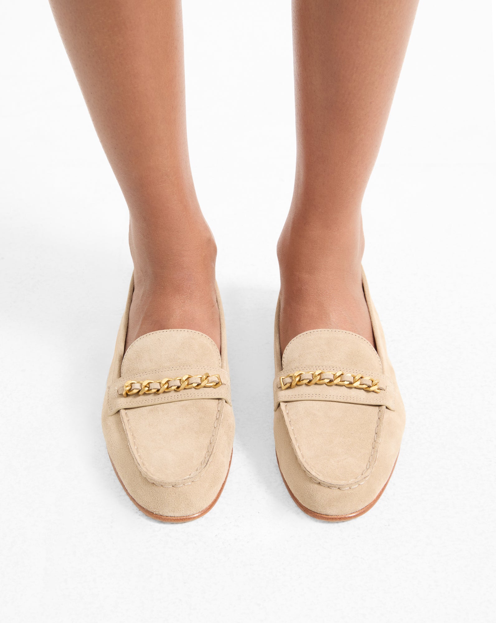 Veronica Beard Penny Suede Chain-Link Loafer - Sand