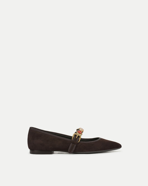 Selene Embellished Flat in Dark Brown | Veronica Beard