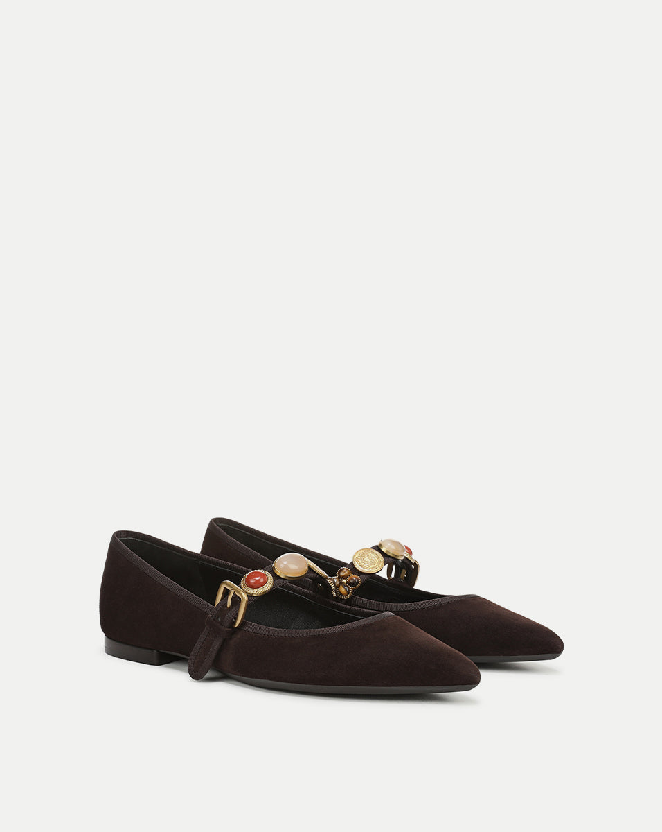 Selene Embellished Flat in Dark Brown | Veronica Beard