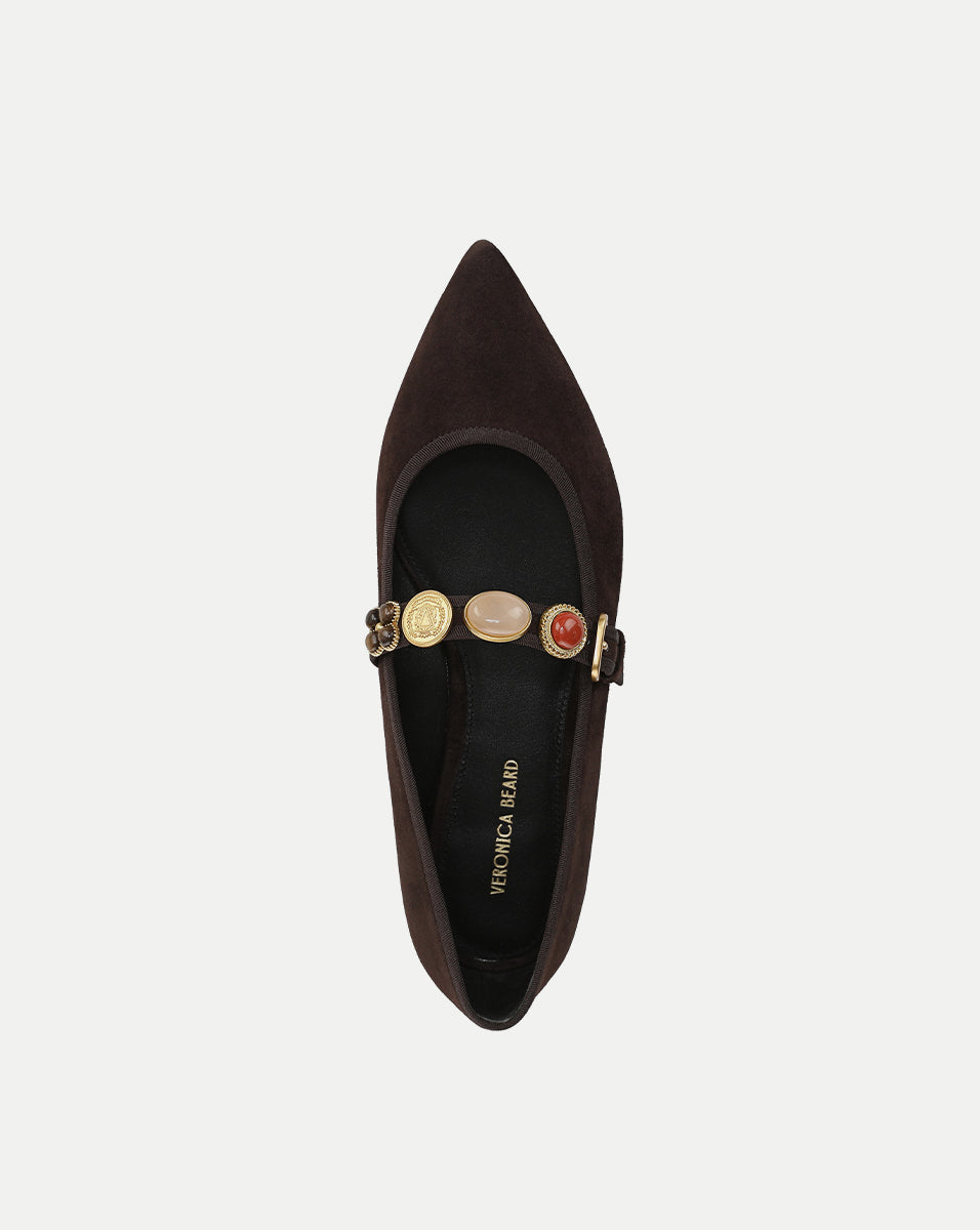 【新品】J&W.DAWSON ハラコ PONYモカシン Vibram71/2 Selene Embellished Flat in Dark Brown | Veronica Beard