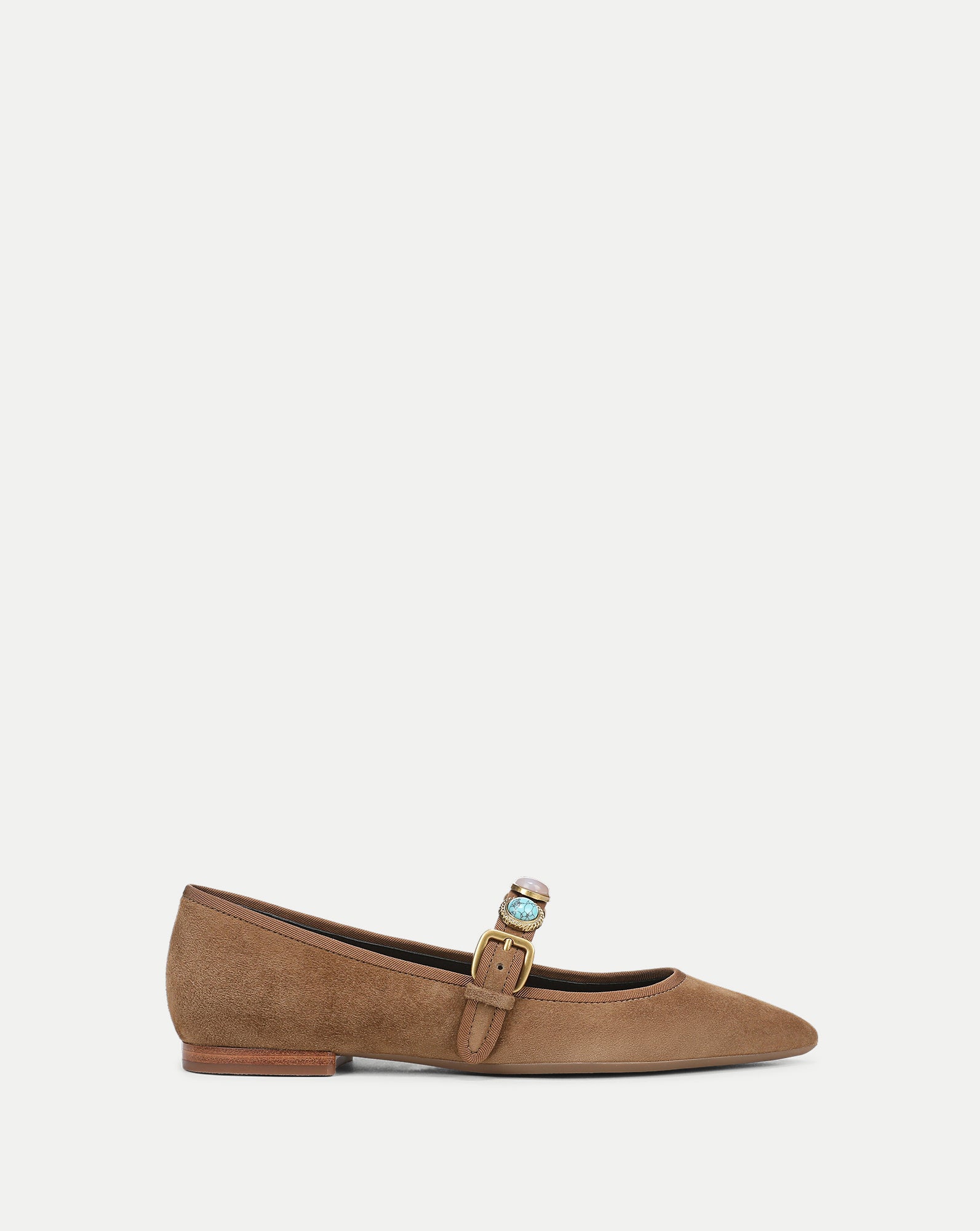 Selene Embellished Suede Flat in Light Brown Chestnut | Veronica Beard