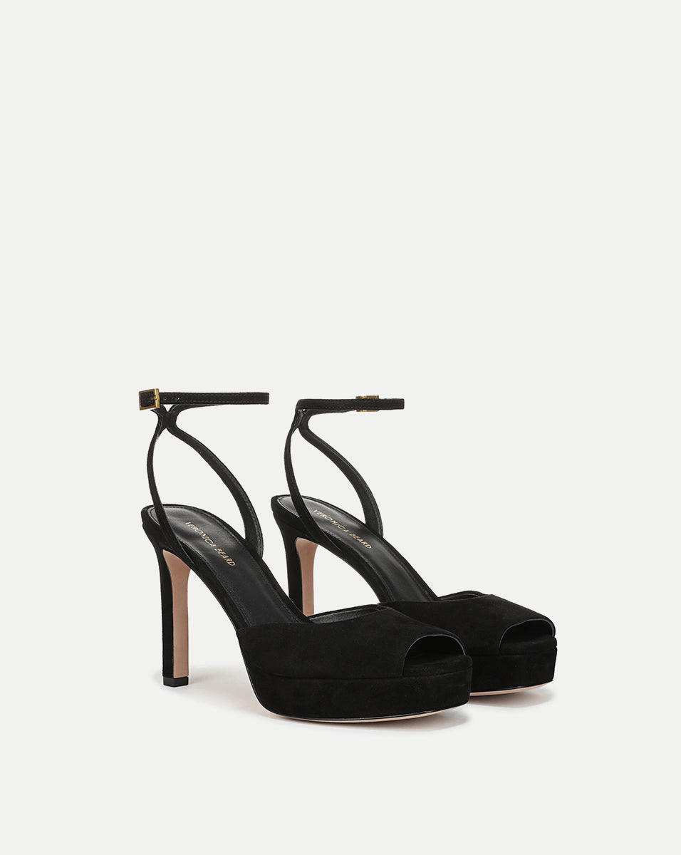 Brianne Platform Heel Sandal in Black Seude | Veronica Beard