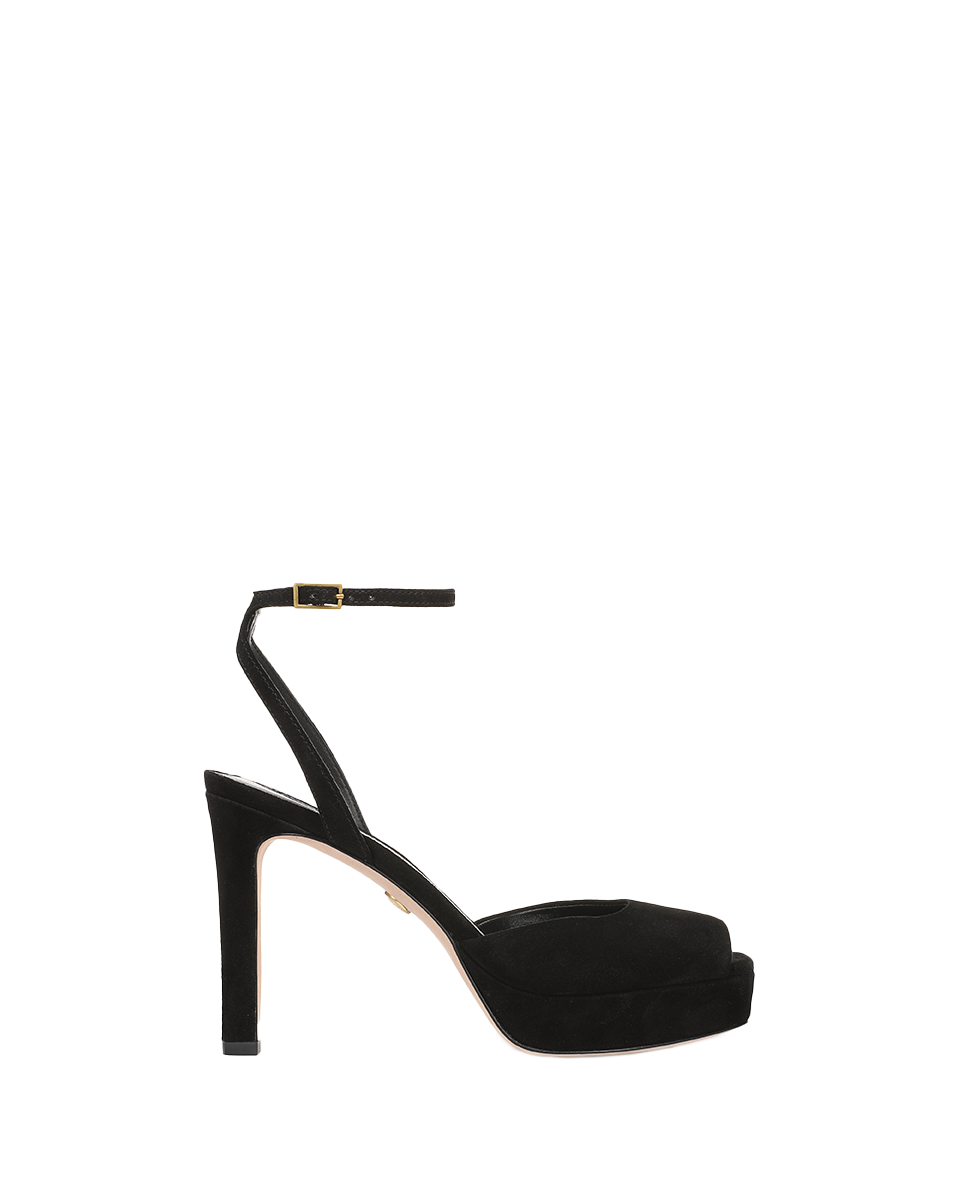 Brianne Platform Heel Sandal in Black Seude | Veronica Beard