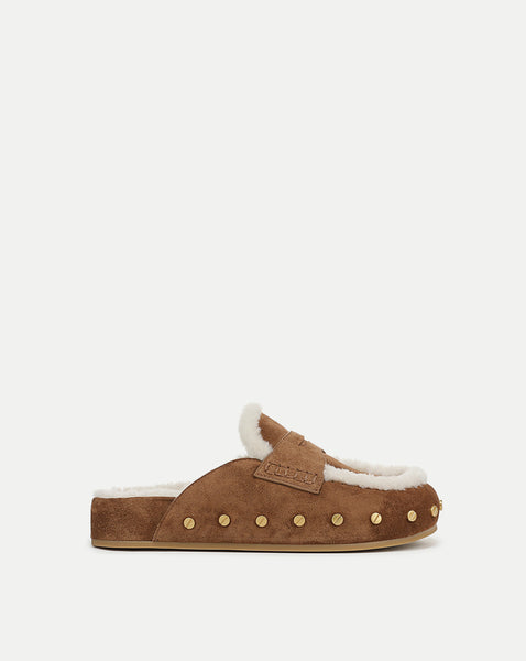 Fenix Shearling Mule in Tan Suede | Veronica Beard