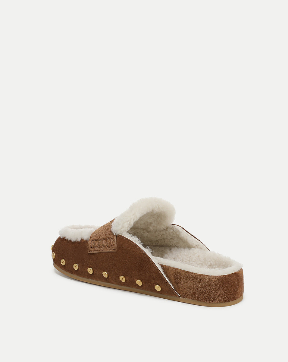 Fenix Shearling Mule in Tan Suede | Veronica Beard