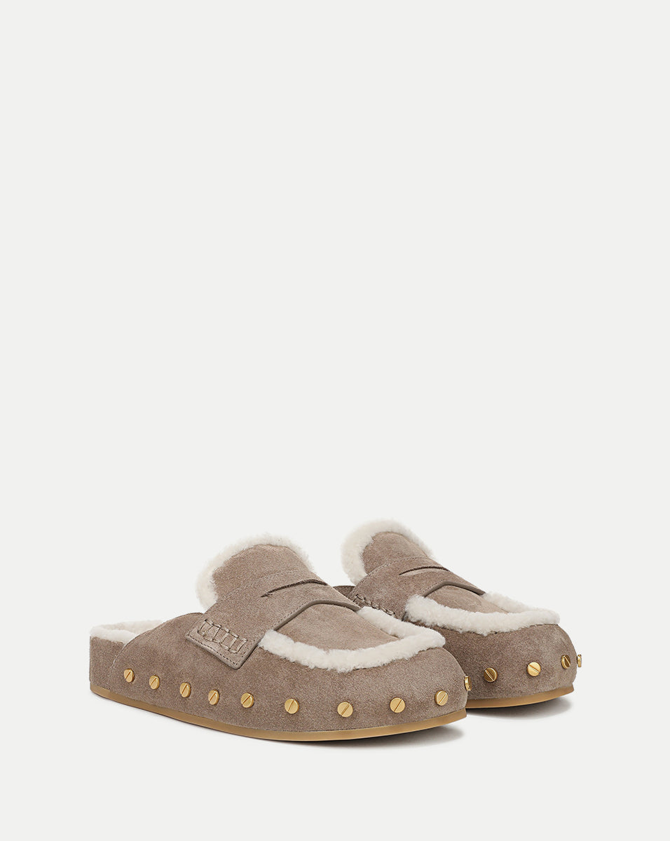 Veronica Beard Fenix Shearling Mule - Bark