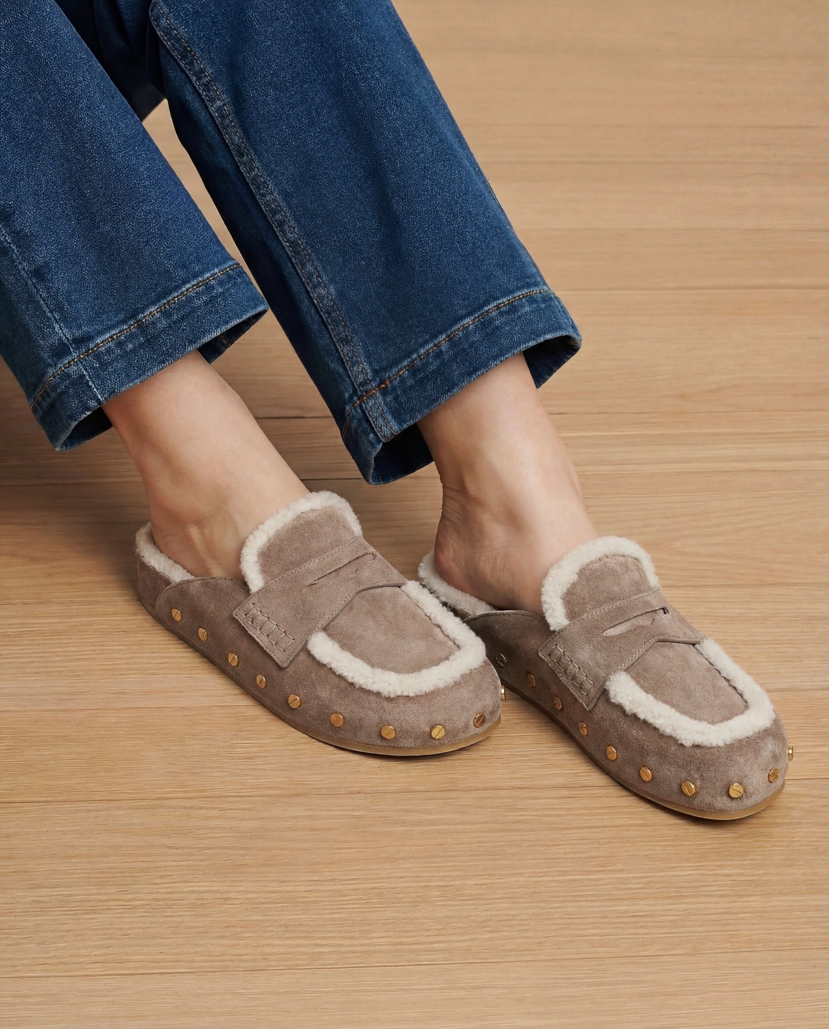 Fenix Shearling Mule in Bark | Veronica Beard