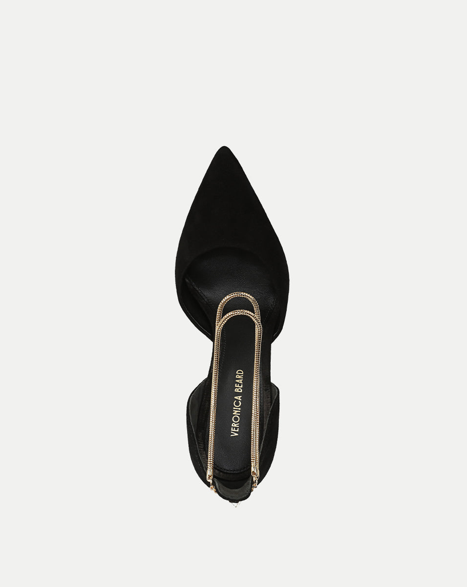 Leandra Chain Pump in Black Suede | Veronica Beard