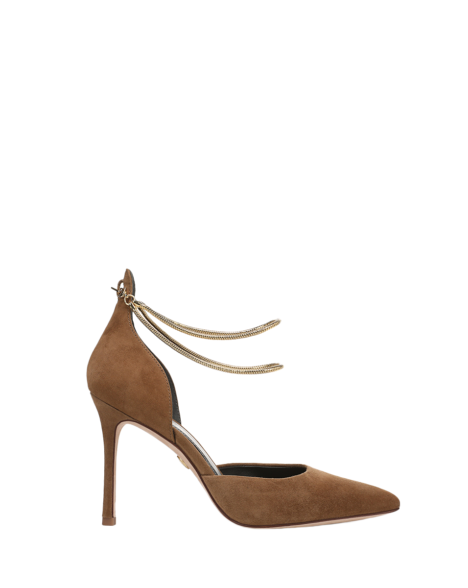 Leandra Chain Pump in Tan Suede | Veronica Beard