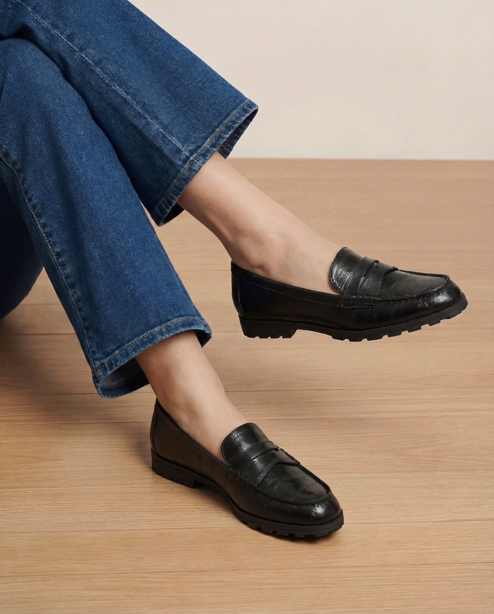 Penny Lug-Sole Loafer in Black | Veronica Beard