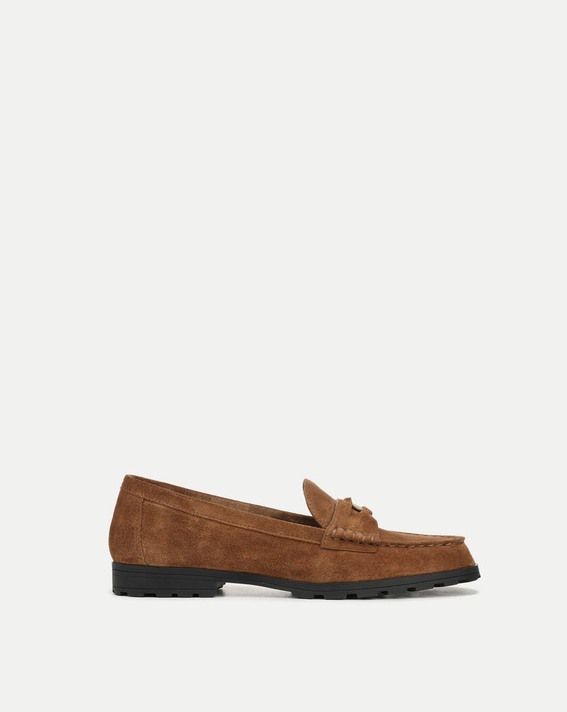 womens brown dress loafers Veronica Beard Prilla Suede Loafer | Chestnut