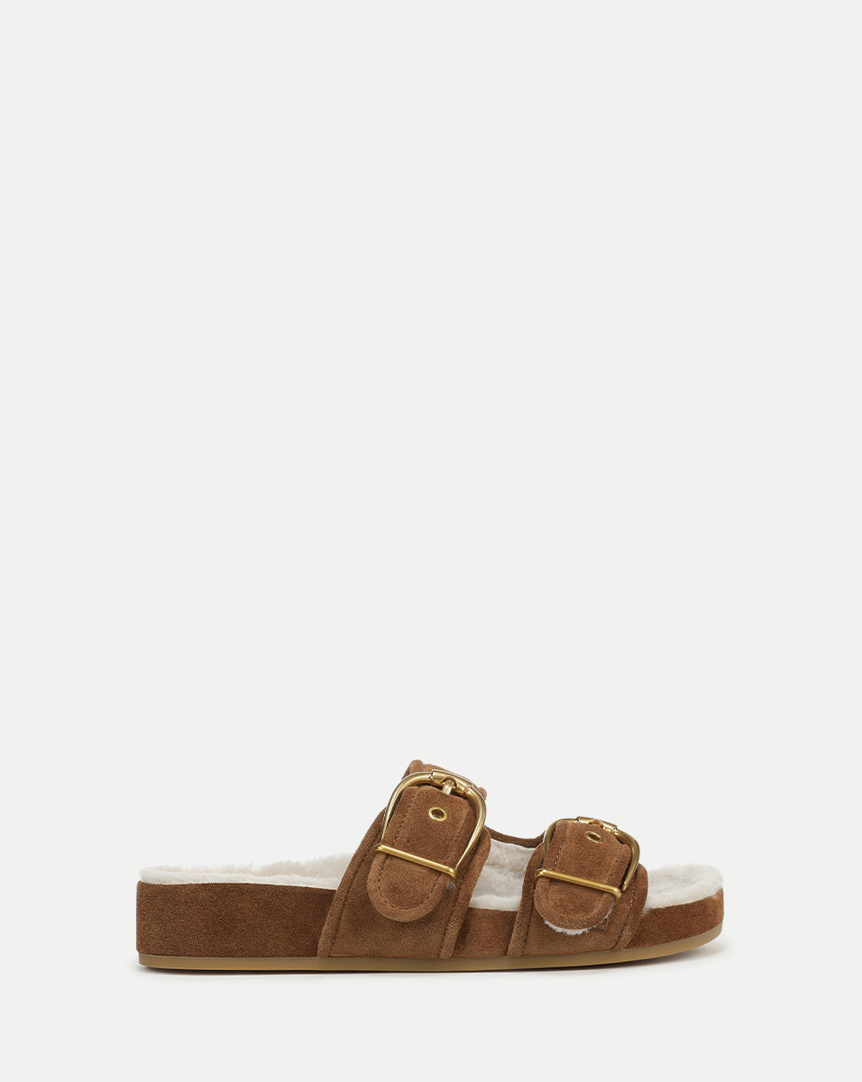 Prue Shearling Buckle Sandal in Hazelwood | Veronica Beard