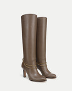 Veronica Beard Tarian Tall Chain Boot - Bark