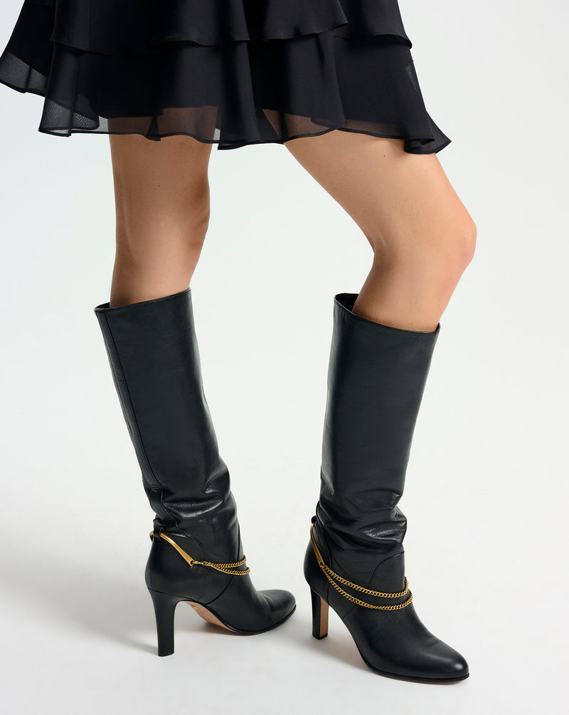 Veronica Beard Tarian Tall Chain Boot - Black