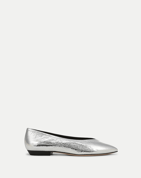 Bancroft Metallic Flat in Silver | Veronica Beard