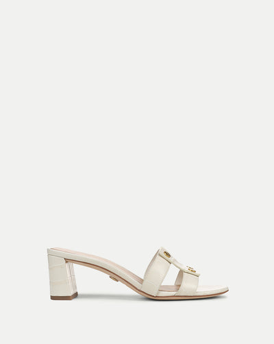 Veronica Beard Via Croc-Embossed Mid-Heel Sandal - Ecru